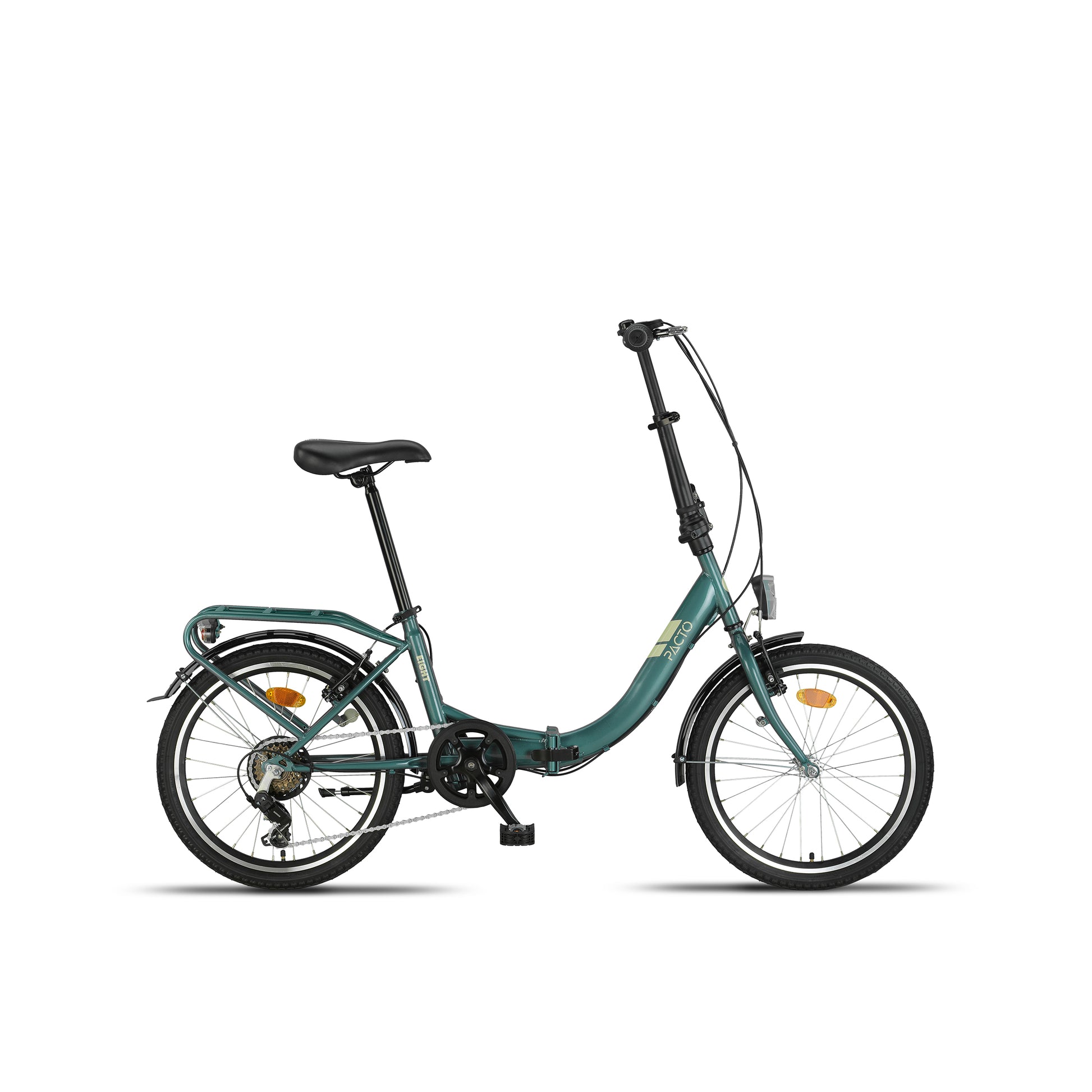 PACTO EIGHT opvouwbare vouwfiets lichtgewicht 20 inch met lage instap en 6 Shimano versnellingen, geschikt voor trein, auto of camper
PACTO EIGHT folding bike – lightweight 20-inch with low step and 6-speed Shimano gears, ideal for train, car or camper travel