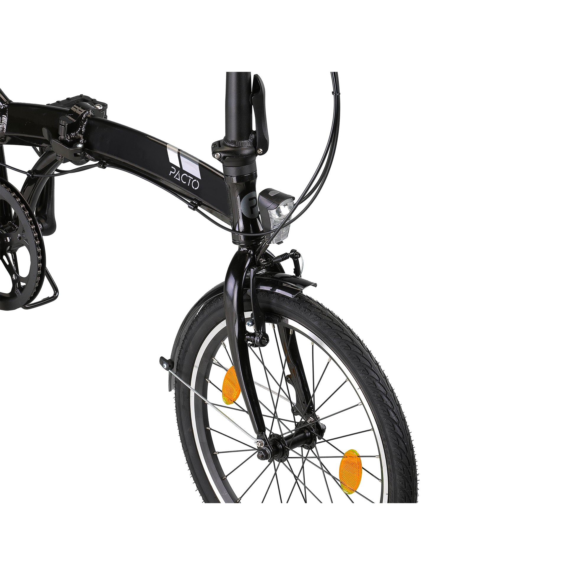 PACTO THREE BLACK 20-inch folding bike with rack and Shimano 6-speed, compact urban design. vouwfiets met bagagedrager en Shimano 6-speed, compact urban design.