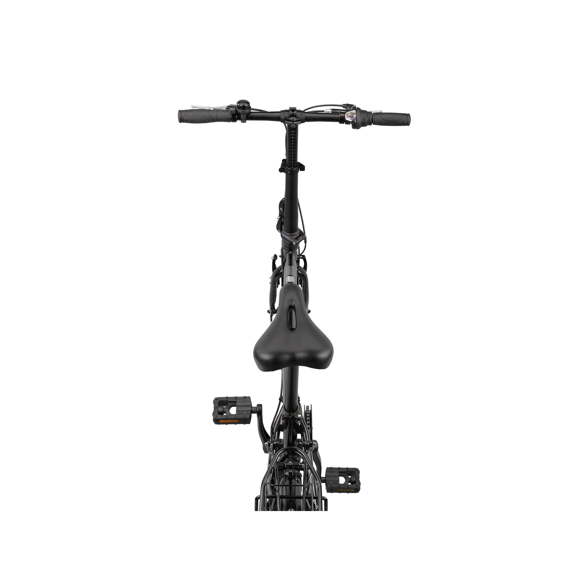 PACTO THREE BLACK 20-inch folding bike with rack and Shimano 6-speed, compact urban design. vouwfiets met bagagedrager en Shimano 6-speed, compact urban design.