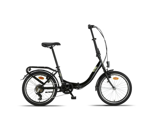 PACTO EIGHT – Low-step 20” folding bike with 6-speed Shimano (Black/Patrol Green/Lavender)