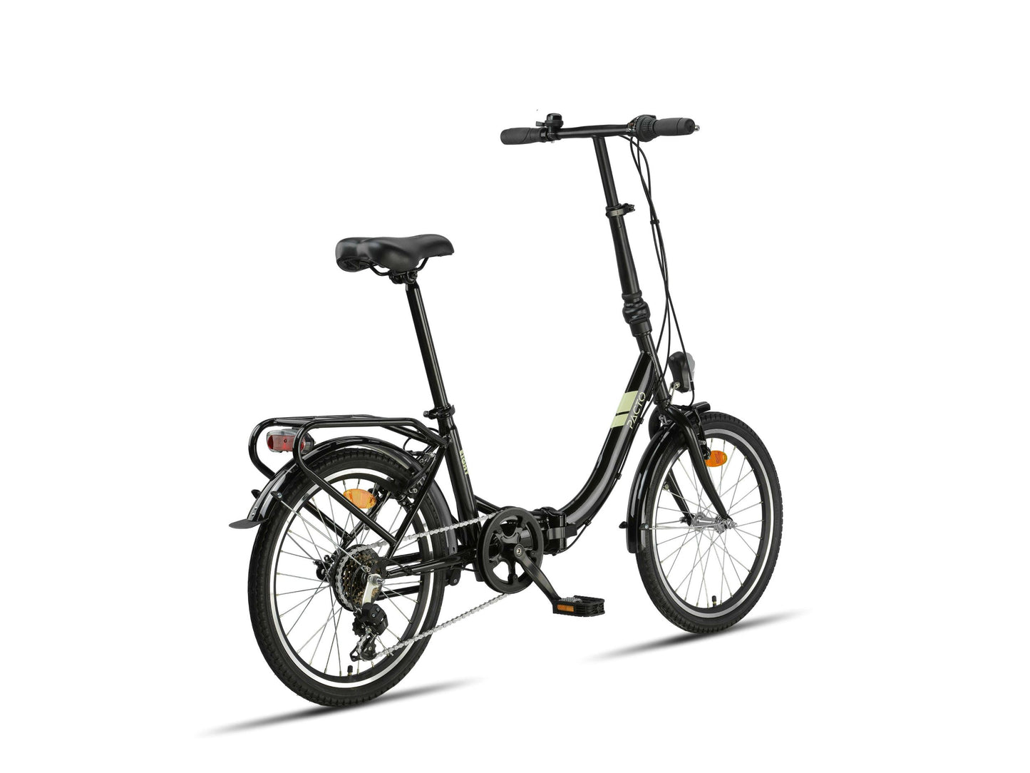PACTO EIGHT – Low-step 20” folding bike with 6-speed Shimano (Black/Patrol Green/Lavender)